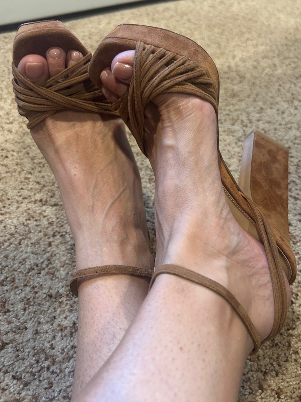 Veronica Beard Fletcher Hazel Wood Suede Block Heel Sandals